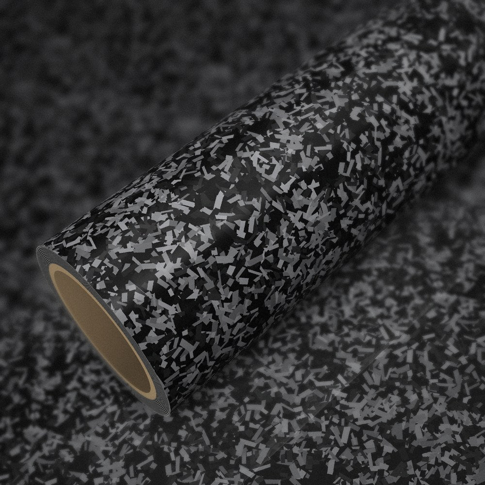 Rolle Folie Forged Carbon Silber Glanz auf einem Bogen derselben Folie