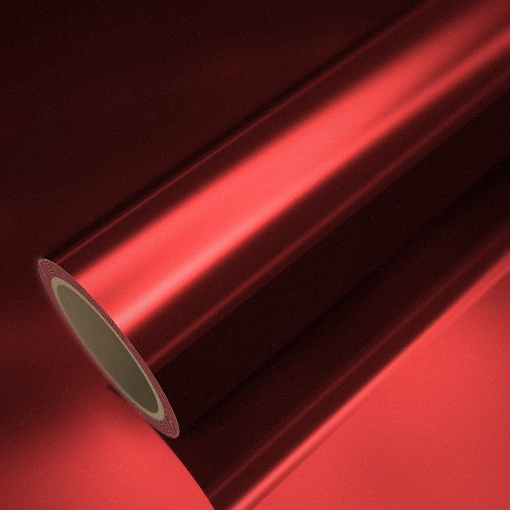 Rolle Folie Chrom Rot auf einem Bogen derselben Folie