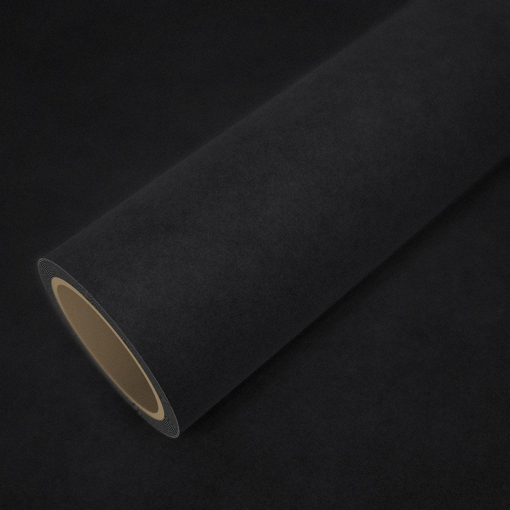 Rolle Folie Alcantara-Optik Schwarz auf einem Bogen derselben Folie