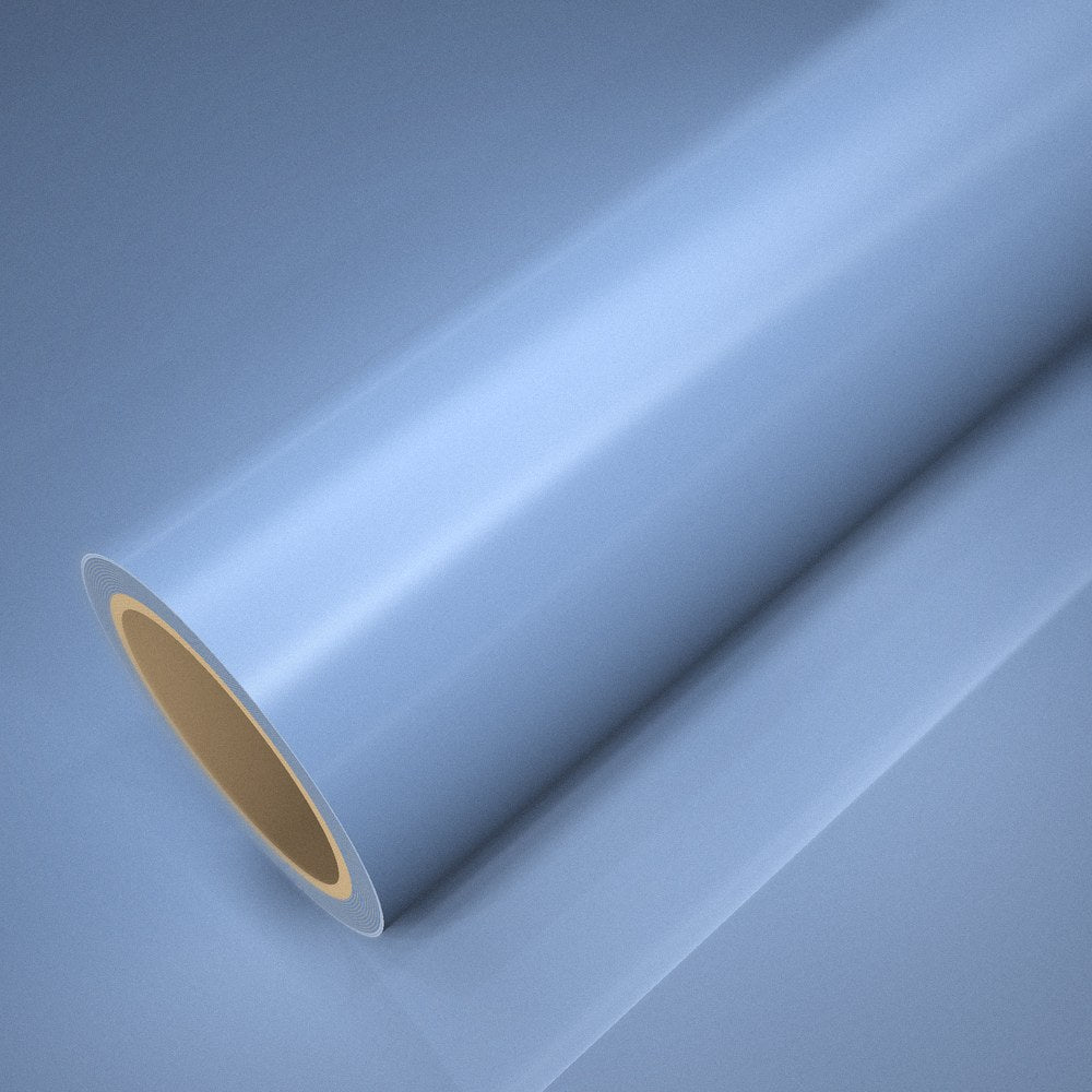 Rolle Folie ICR® Nebelblau Extra-Glanz auf einem Bogen derselben Folie